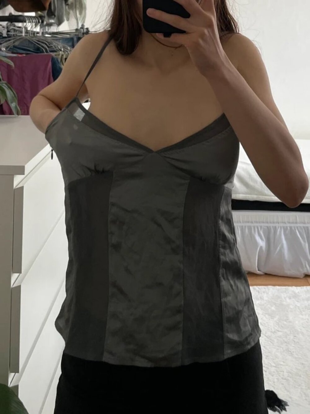 Vintage Y2K Grey Green H&M Satin Cami Top Size 8 - Picture 5 of 5